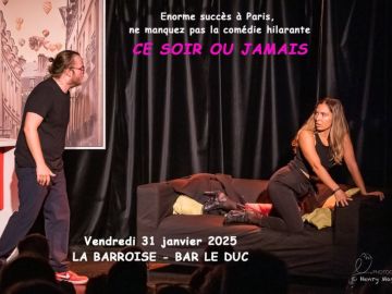 BAR-LE-DUC, ne manquez pas la comédie hilarante à La Barroise !
Il a promis à sa mère de trouver l'amour avant ses 30 ans... Il lui reste une heure 🤣 Encore...